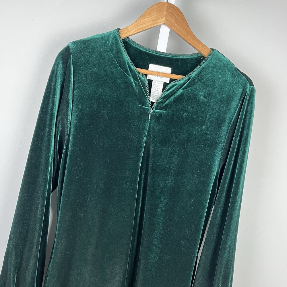 Jasmine Rose Vintage House Dress Zip Up Robe Womens M Dark Green Velvet